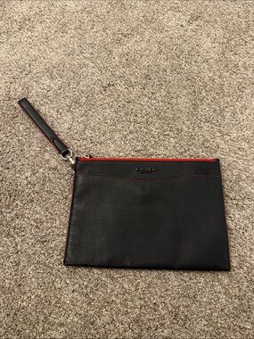 Coach Charter Pouch Navy detachable wrist strap and red zipper trim